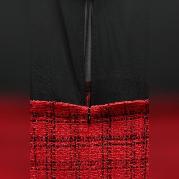 NWT ZARA Bloggers Fav COMBINATION STRUCTURED DRESSβMini Red black tweed Jewel - Picture 12 of 17